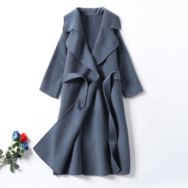 

2018 Autumn and winter thicken long cashmere wool loose overcoat two-sided woolen trench woman high-end windbreaker 3003