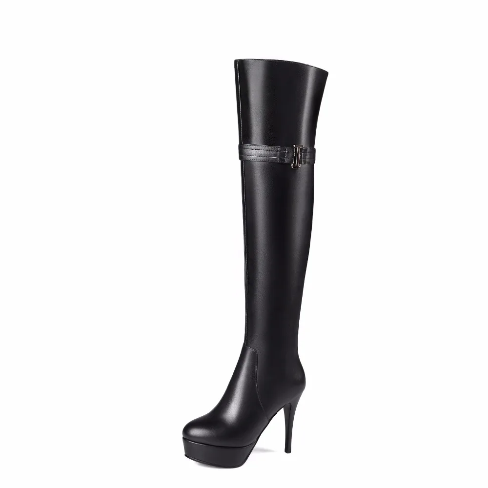 Женские сапоги из натуральной кожи на платформе с круглым носком|thigh high boots women|thigh