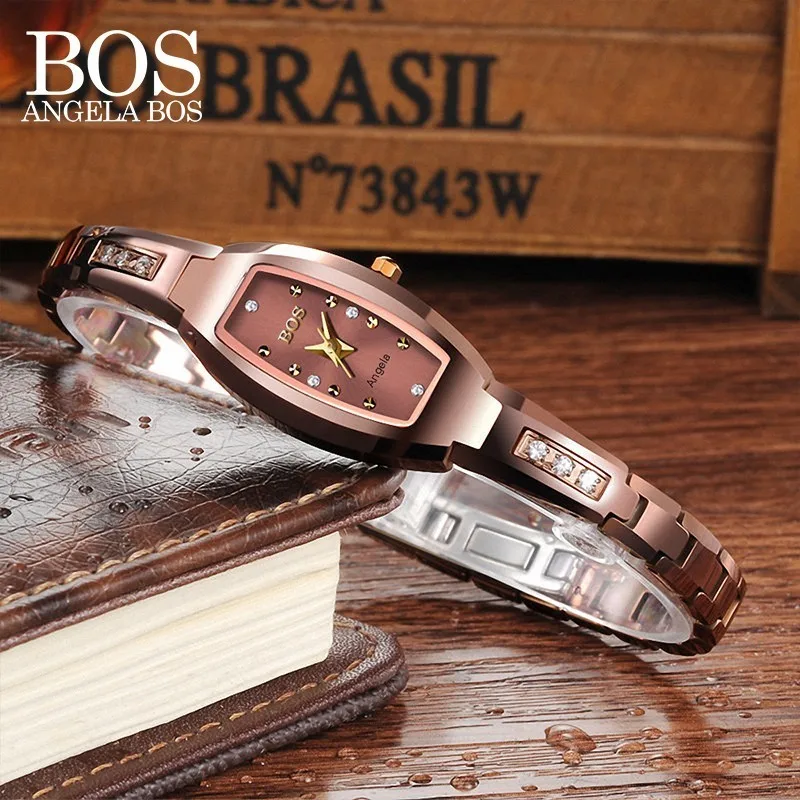 ANGELA BOS Роскошные вольфрамовые стальные сапфировые водонепроницаемые женские