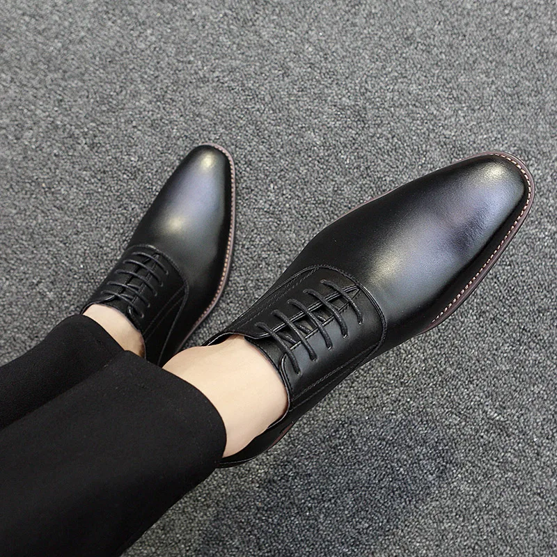 

2019 new fashion men's dress shoes leather lace up classic brown & black shoe man office work wedding party formal shoes for men