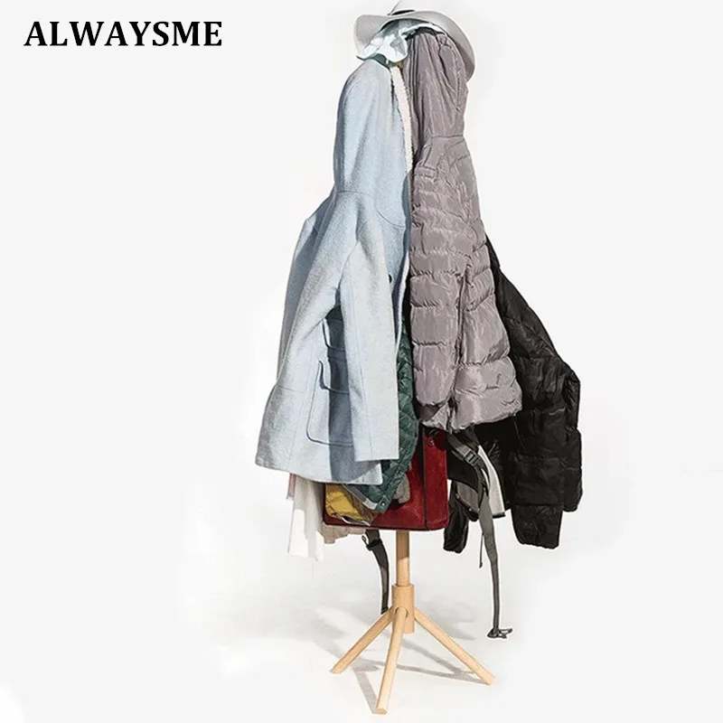 ALWAYSME Высококачественная деревянная вешалка для пальто, свободная стойка с 8 крючками, деревянная вешалка для пальто, шляпы, шарфы, одежда, сумки