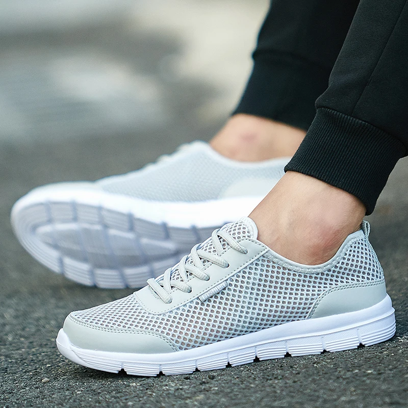 Summer Mens Sneakers Breathable Casual Shoes Couple Lover Fashion Lace Up Walking Footwear Mesh Flats Shoe Big Plus Size Homens | Спорт и
