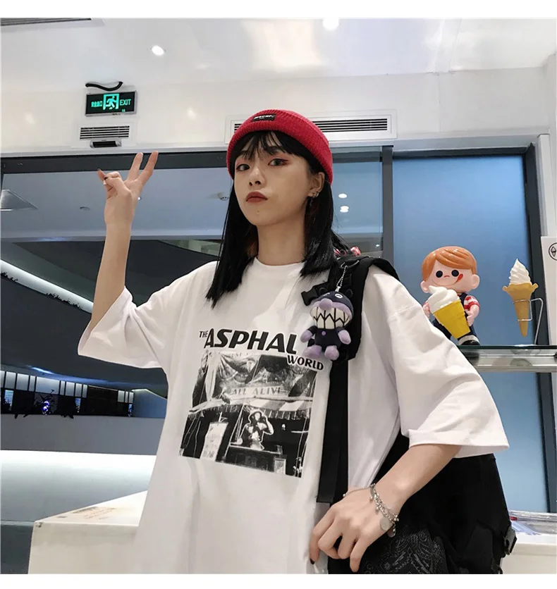 Женская футболка ulzzang в стиле хип-хоп топ 90-х с модным принтом оверсайз уличная