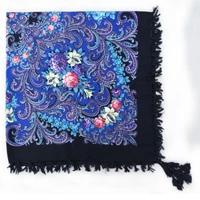 7 indigo hot sale new fashion woman Scarf square scarves short tassel floral printed Women Wraps Winter lady shawls free shipping-03 - Цвет: 7 indigo