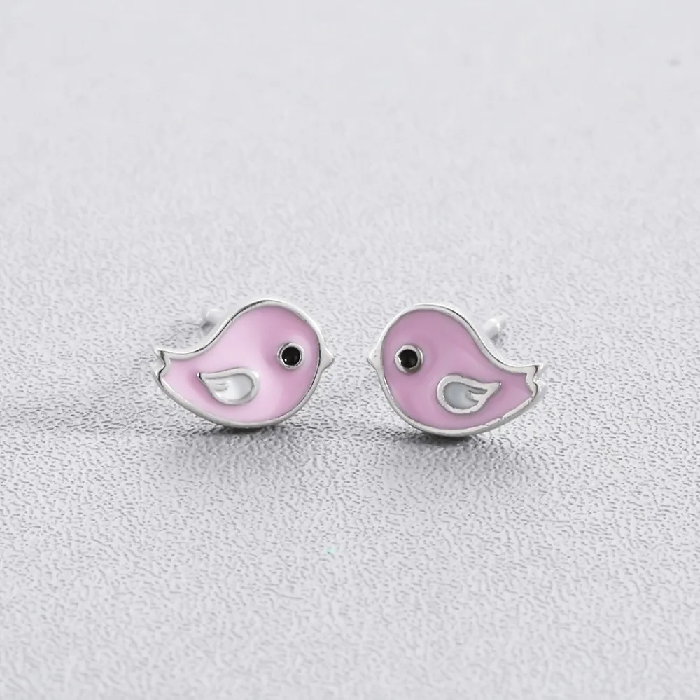 Coolboysgirls розовые милые эмалевые птицы S925 Серебряные серьги гвоздики для женщин