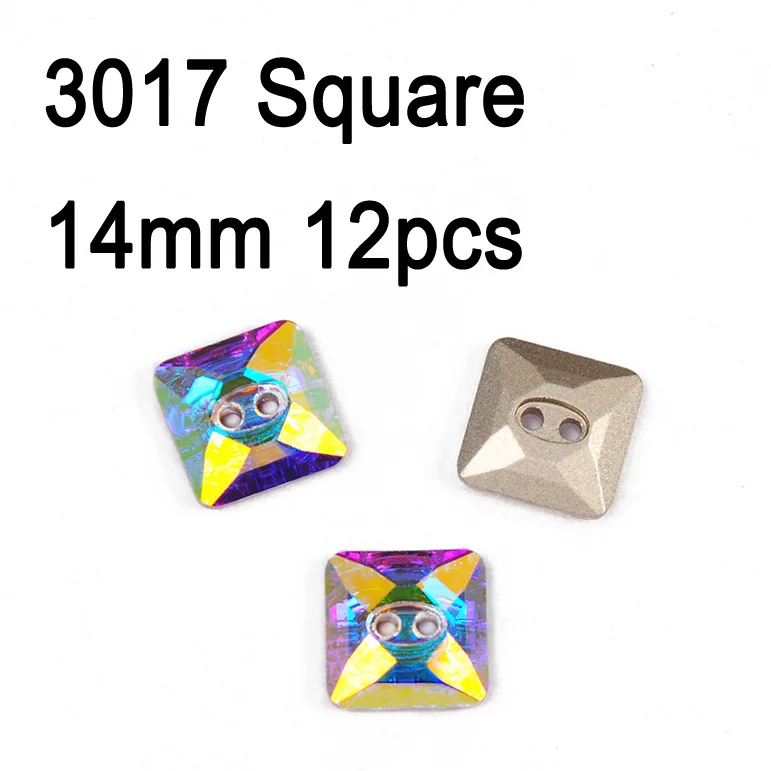 square 14mm 12pcs Кристалл AB Rivoli квадратные пуговицы отверстия стразы пришить на кнопку DIY ремесло для ювелирных изделий одежды диван костюм для гимнастики - Color: square 14mm 12pcs