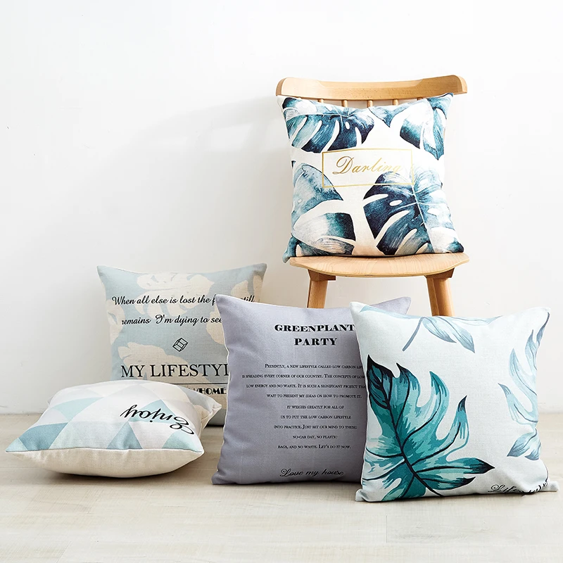 

Декоративная наволочка/Ins акварель листья Геометрия простая хлопковая Подушка/Опт и розница подушки/Морской стиль талии