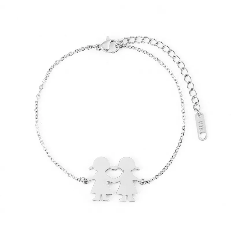 Custom Silver 2 Модные Семейные браслеты для двух детей, девочек и мальчиков, нержавеющая сталь для женщин и мужчин, серебро, золото, роза, очаровательный индивидуальный браслет - Окраска металла: Custom Silver 2