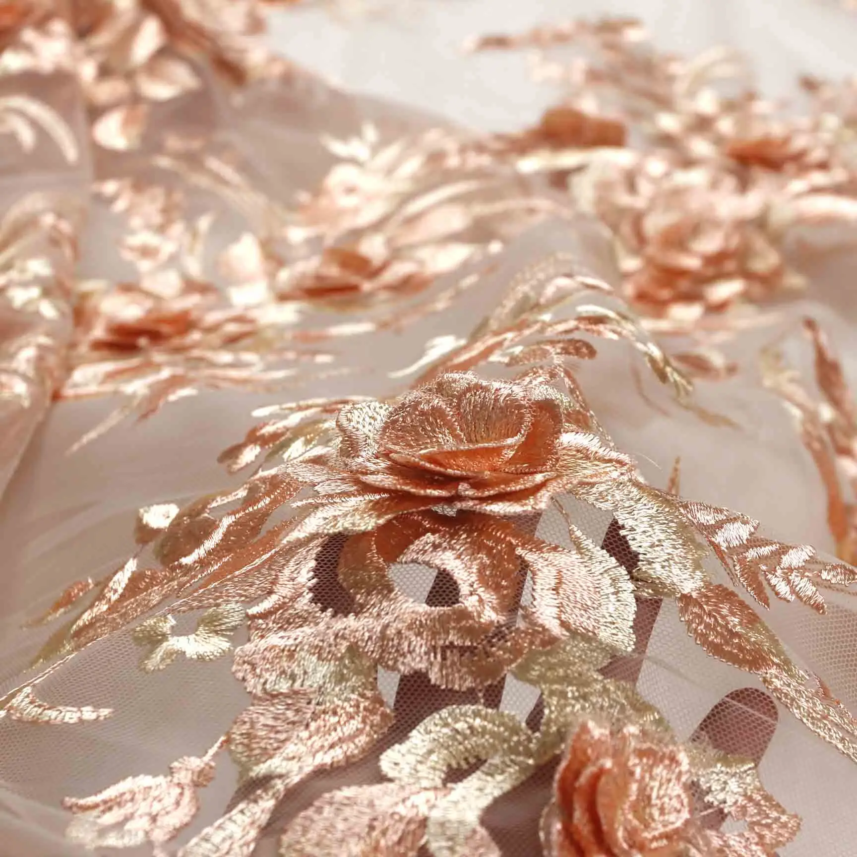 Orange peach La Belleza дизайн кружева, золото 3D Цветы кружевная ткань, Розовый 3D цветы Кружевная Ткань вечернее платье кружевная ткань 1 ярд - Цвет: Orange peach