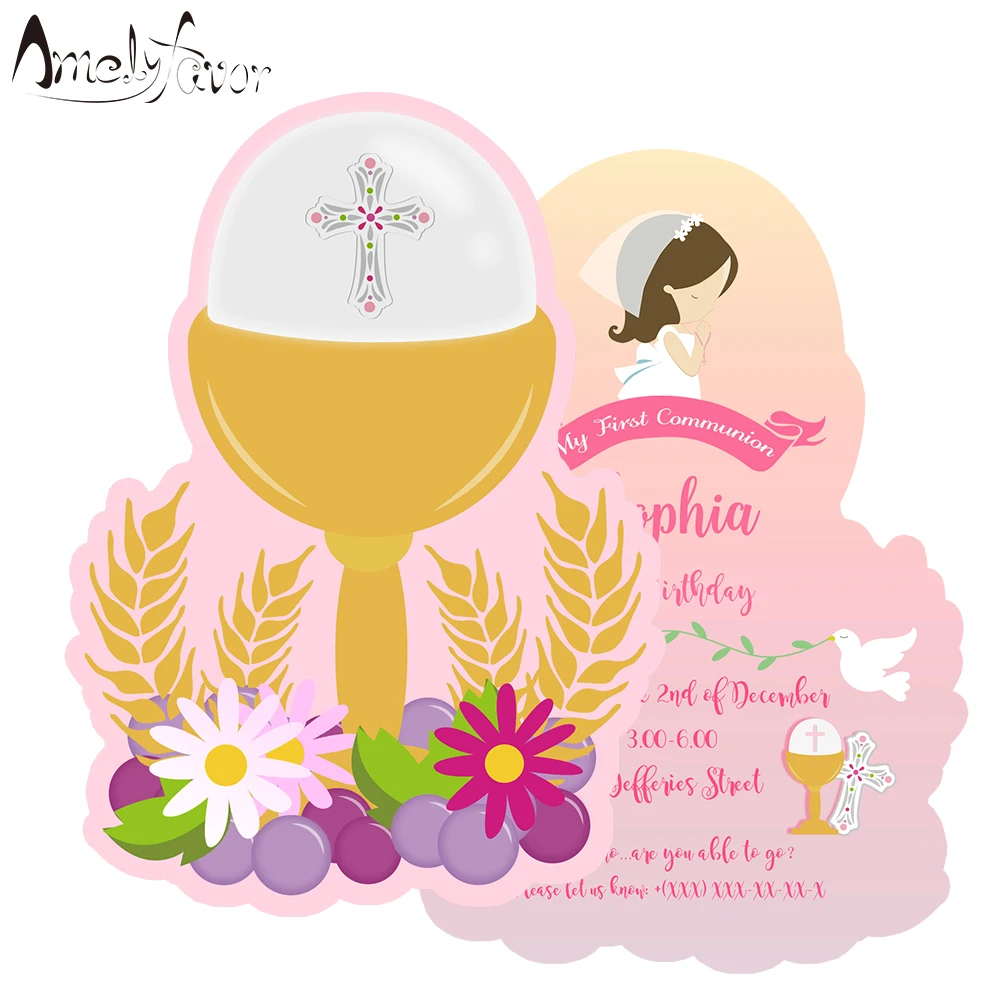 

Communion Theme Girl Invitation Card Party Decorations Supplies Girls First Communion Invitation Event Party Custom-Made 16PCS
