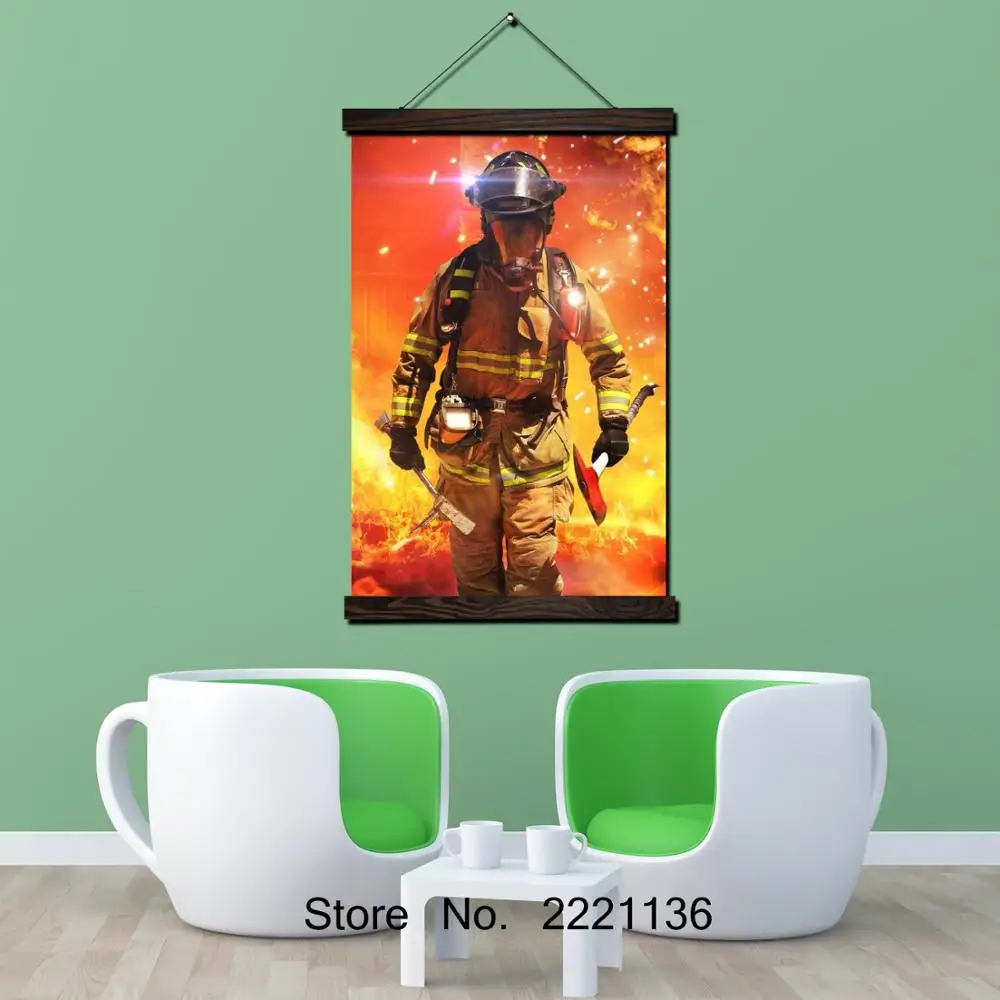Картина свиток Fire Man с рамкой лицо к огню настенное искусство HD подвесная