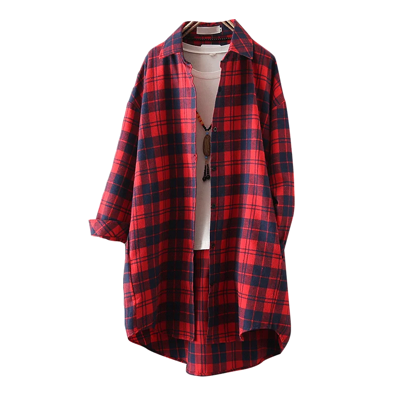 

2018 Spring New Korean Long-sleeved Black and White Plaid Shirt Women Cotton and Linen Loose Large Size Long Blusa Fashion Shirt
