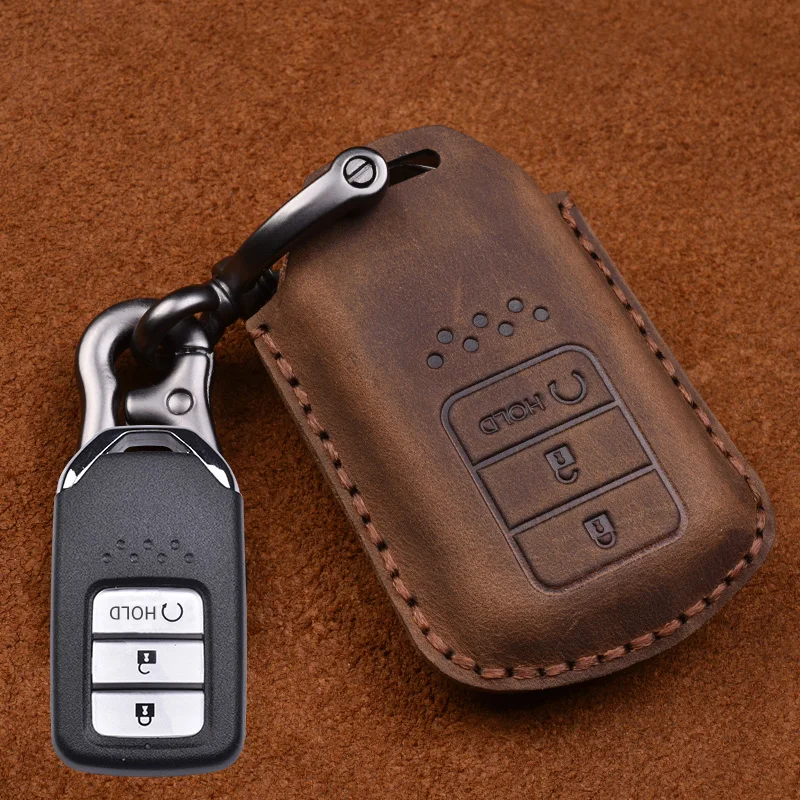 3 Button Brown Натуральная кожаный чехол для автомобильных ключей, чехол для IPad 2/3/4 кнопки для Honda Accord CIVIC Vezel пилот CRV вариабельности сердечного ритма XR-V INSPIRE Смарт дистанционные брелки для ключей в виде ракушки - Название цвета: 3 Button Brown