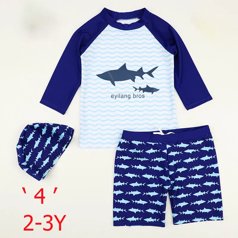 2-3Y Новая летняя детская одежда для купания для мальчиков, модный мультяшный костюм из 3 предметов, детские купальники с солнцезащитным колпаком, пляжная одежда для купания для маленьких девочек - Цвет: 2-3Y