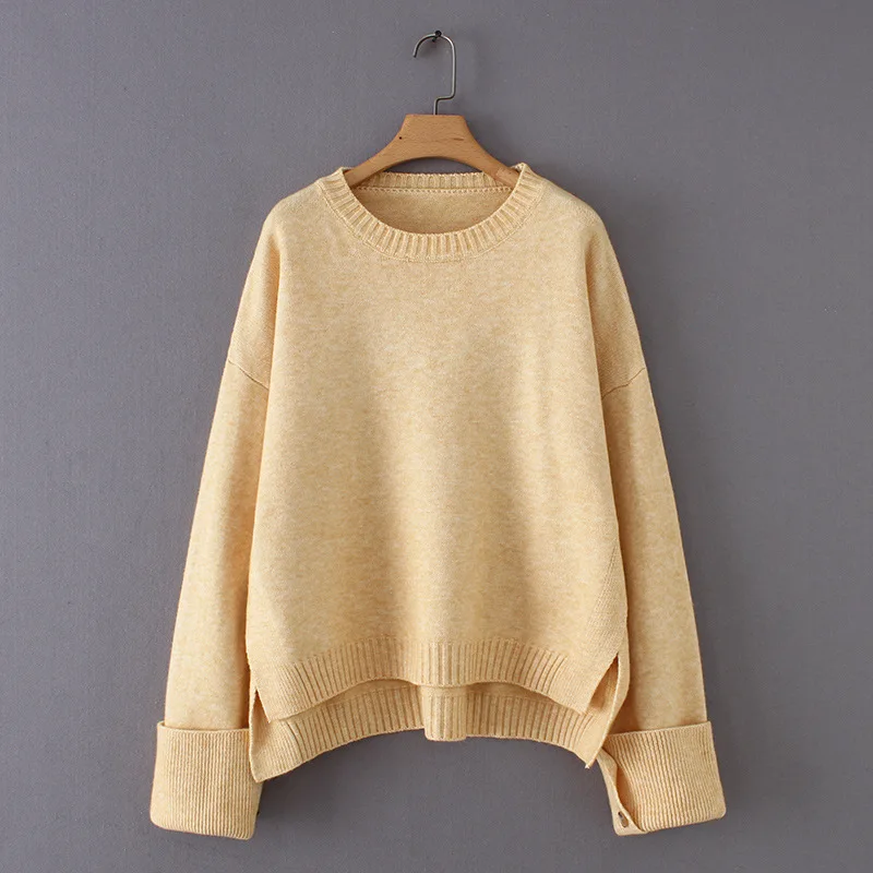 Шикарный короткий длинный свободный свитер с разрезом спереди Женский пуловер в