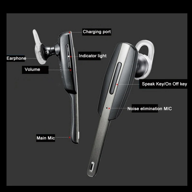 Черный Бизнес беспроводной Bluetooth наушники стерео ручной звонок микрофон