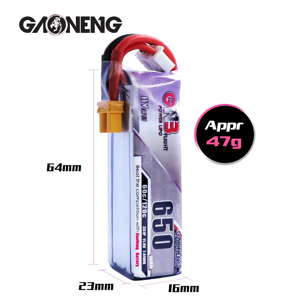 2 шт. Gaoneng GNB 650mAh 3S 11 4 V 60C/120C HV Lipo батарея XT30 разъем для FPV гоночный Дрон оси UAV RC