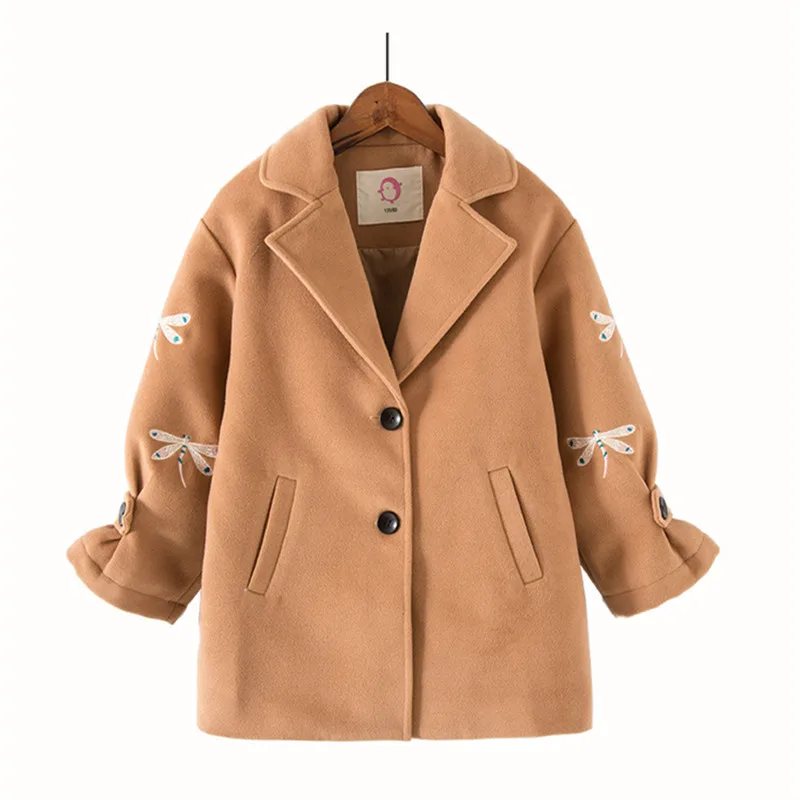 DFXD/высококачественное шерстяное пальто с длинными рукавами и вышивкой стрекозы