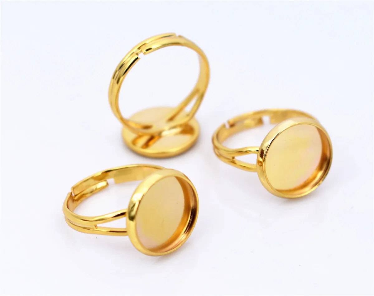 

12mm 10pcs High Quality Gold Plated Brass Adjustable Ring Settings Blank/Base,Fit 12mm Glass Cabochons,Buttons;Ring Bezels