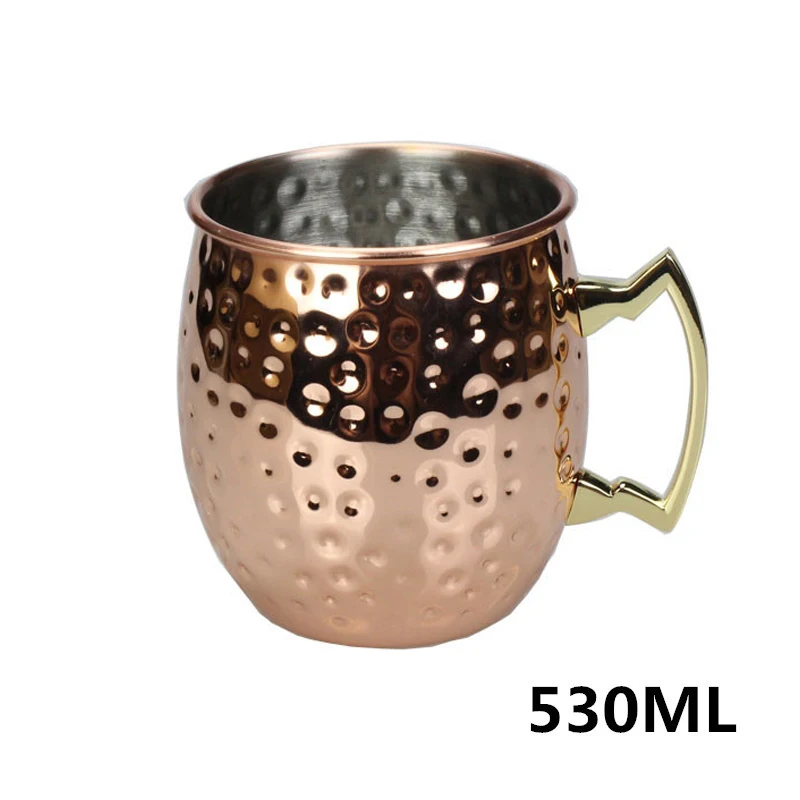 

1Pcs 550ml 304 Stainless Steel Drum Type Moscow Mug Hammered Copper Plated Beer Mug Beer Cup Water Glass Drinkware 12.27