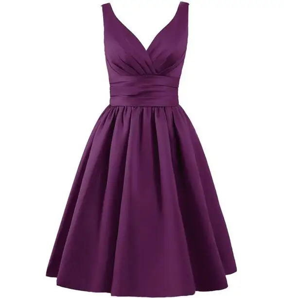 ANGELSBRIDEP модные короткие атласные платья свидетельницы трапециевидной формы с v-образным вырезом Формальные платья Свадебные вечерние платья для подружки невесты - Цвет: Dark Purple