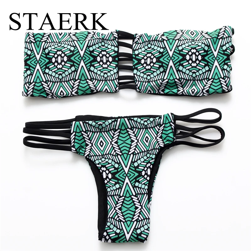 STAERK Off shoulder swimsuit Women Swimwear 2018 Sexy Print Bandage Brazilian Bikini Beach Thong Bathing Suit |