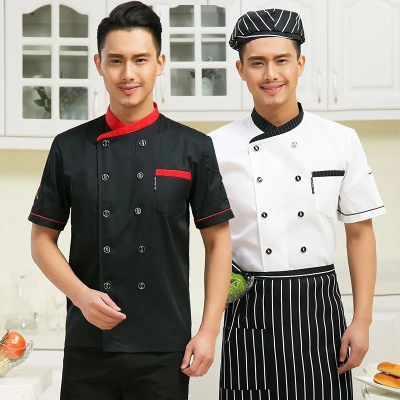 

2018 New Hotel Chef Uniform Suit Short Sleeved Chef Jacket Restaurant Waiter Kitchen Uniform Cooking Clothes Plus Size B-6080