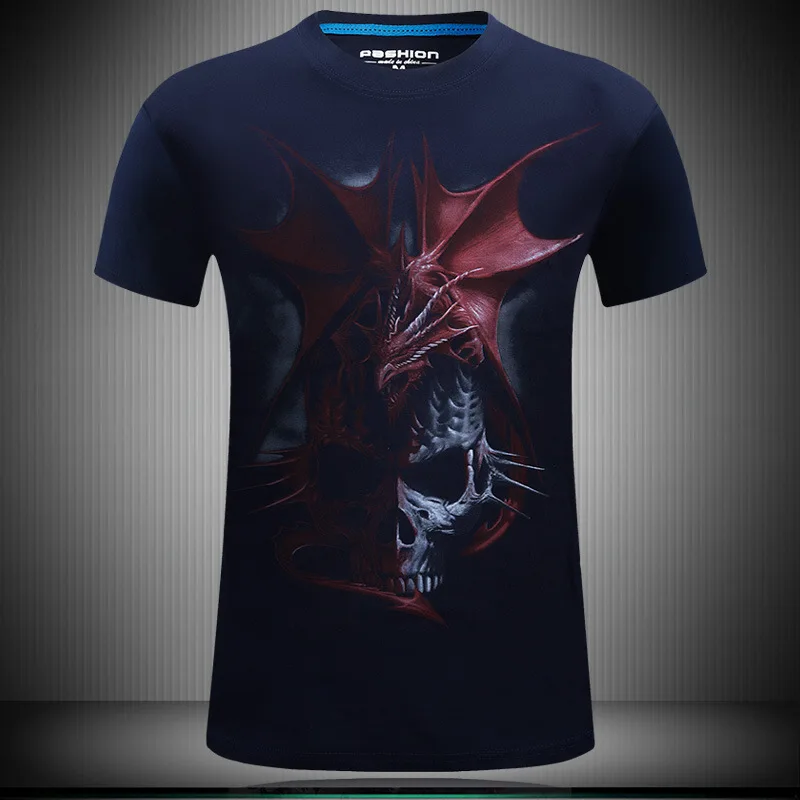 Мода 2017 Т Рубашки Мужчин Скелет Дракона Печати 3d Футболки Прохладный лето