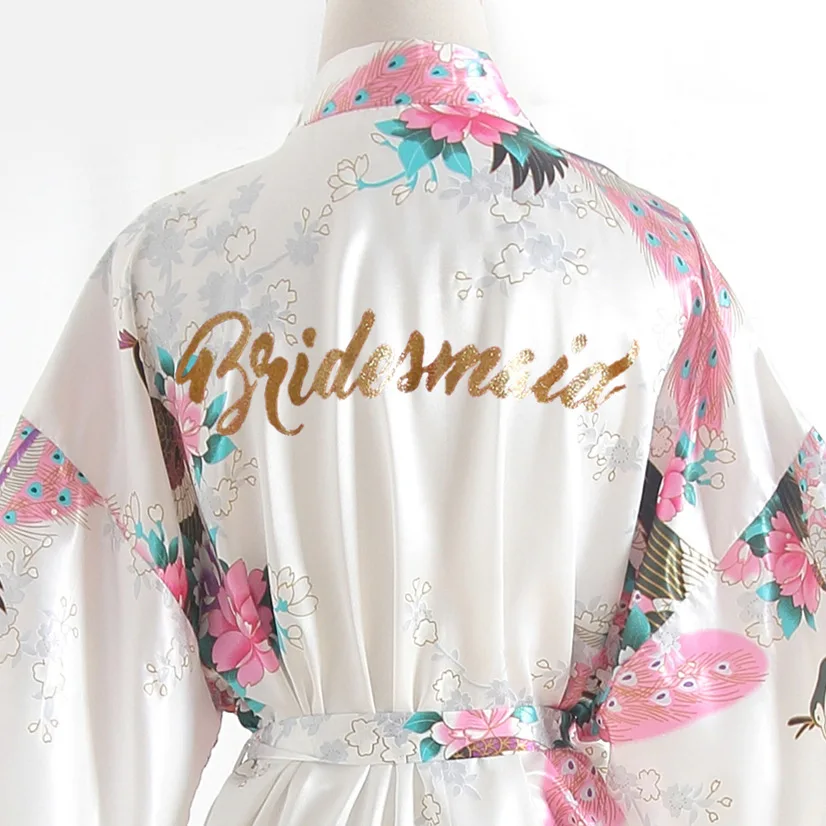 &quotBridesmaid &quot Letter peacock Women Robe Bride Bridesmaid Wedding Kimono Long Robes Sleepwear Nightgown Dress Bathrobe Pajamas |