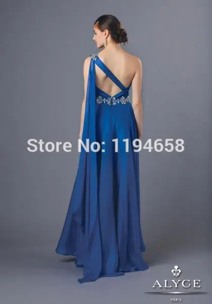 Charming 2016 Blue One Shoulder Beaded Prom Dresses Long Sexy Backless Chiffon Formal Evening Gowns | Свадьбы и торжества