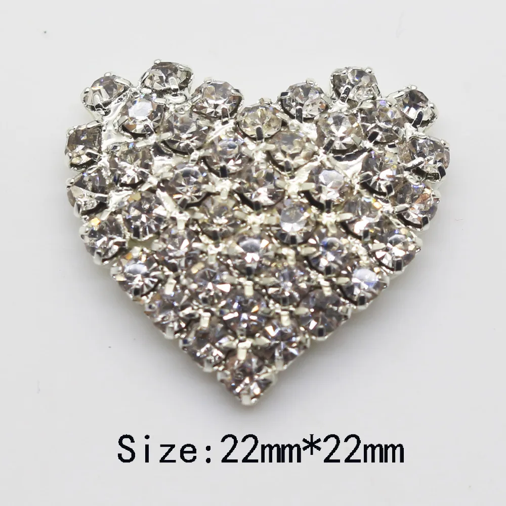 Новые серебряные пряжки в виде сердца 10 шт. 22 мм * с полностью блестящими стразами