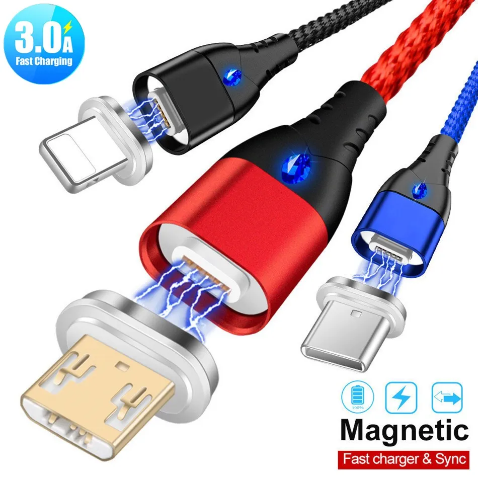 3а магнитное зарядное устройство Micro USB кабель для iphone Xiaomi huawei Android мобильный телефон Быстрая зарядка Магнит Micro USB кабель для передачи данных провод
