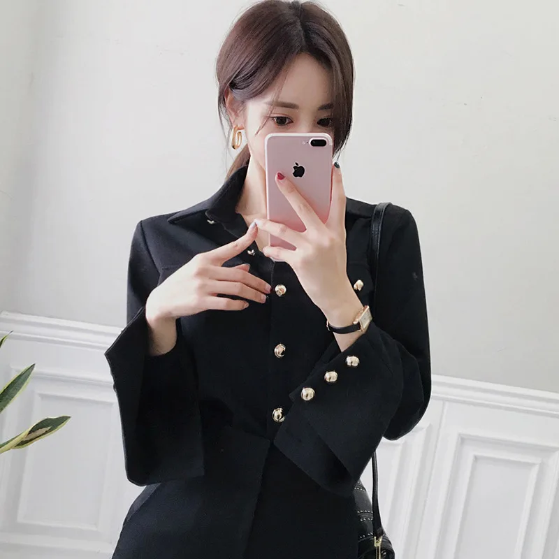 Крутая Свободная Женская блузка BF черная рубашка на пуговицах женские блузы