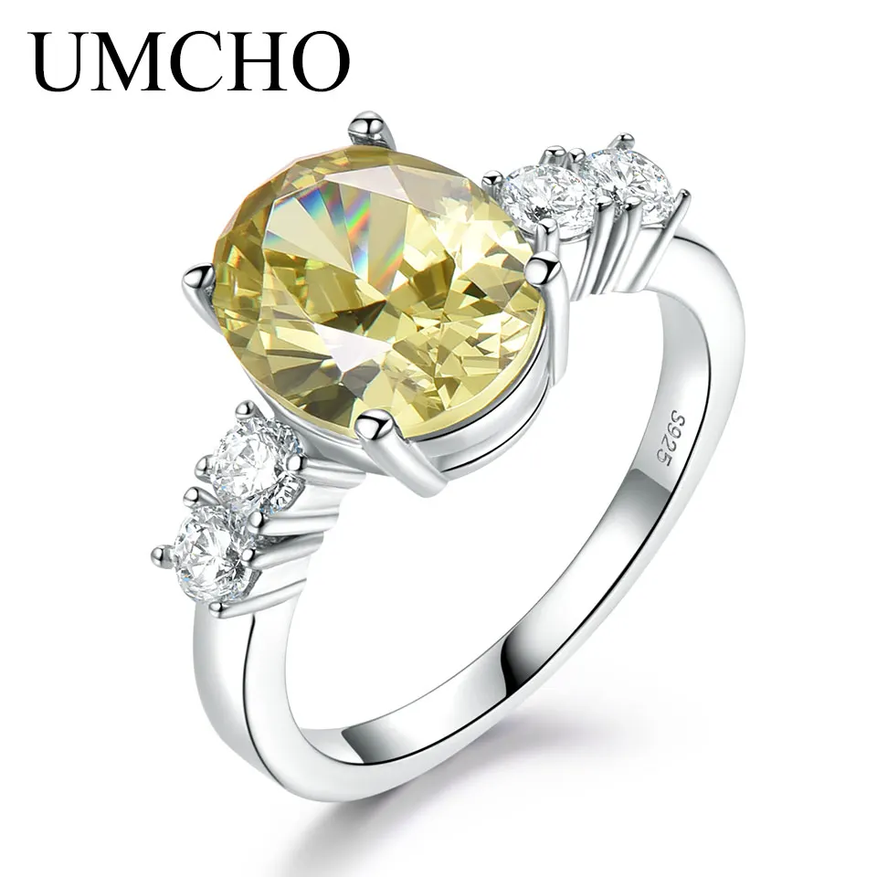 UMCHO Роскошные массивные желтые циркониевые обручальные кольца для женщин, 925 пробы, Серебряные вечерние элегантные ювелирные изделия