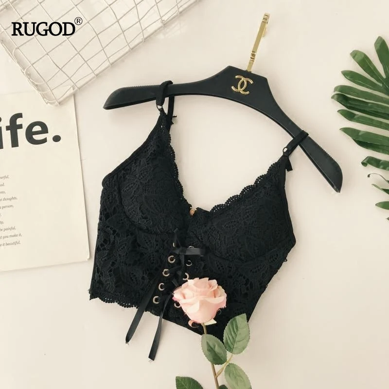 Женский кружевной топ RUGOD однотонный элегантный укороченный на завязках средней