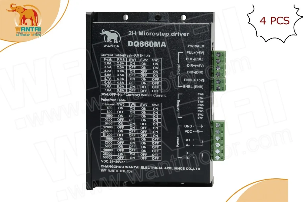 Шаговый Драйвер Wnatai с ЧПУ 4 оси 80VDC/7.8A/256 микрошаговый DQ860MA |stepper driver|4 axiscnc stepper driver |