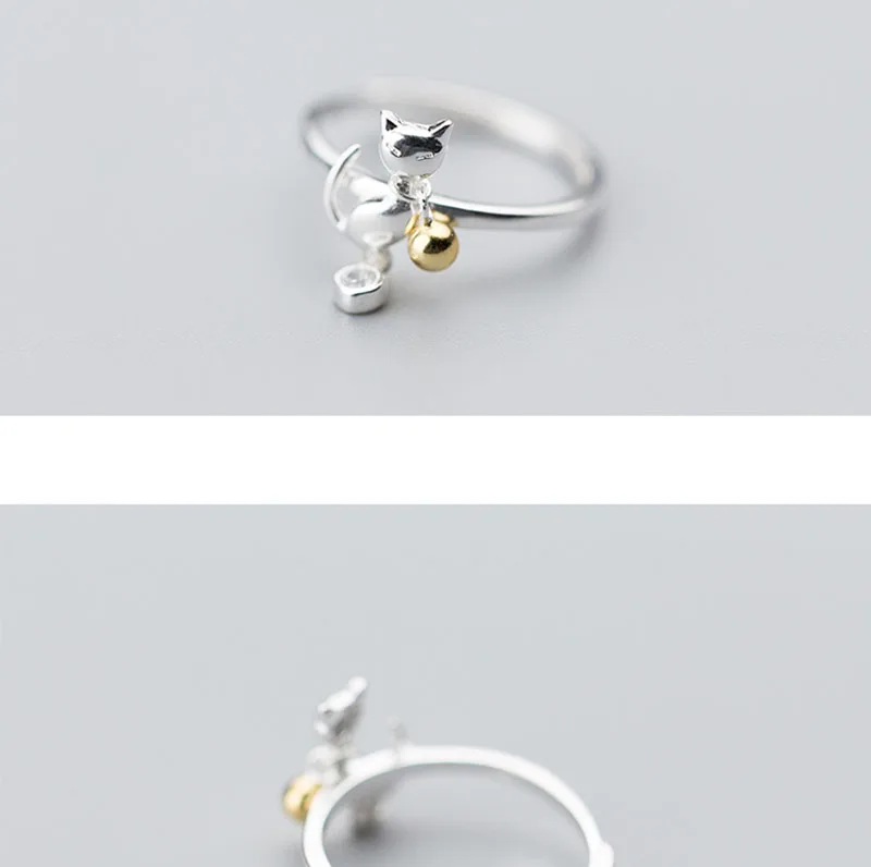 Fashion women's jewelry S925 silver single zircon pendant kitten adjustable special design rings finger ring wedding gift
