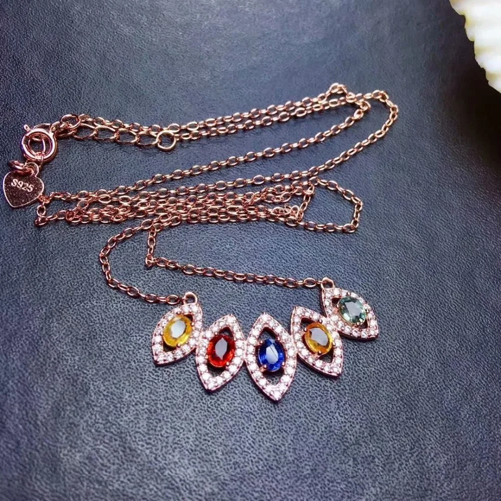 

shilovem 925 silver sterling real Natural Multicolor sapphire PENDANTS fine Jewelry trendy send necklace plant mz0304120agl