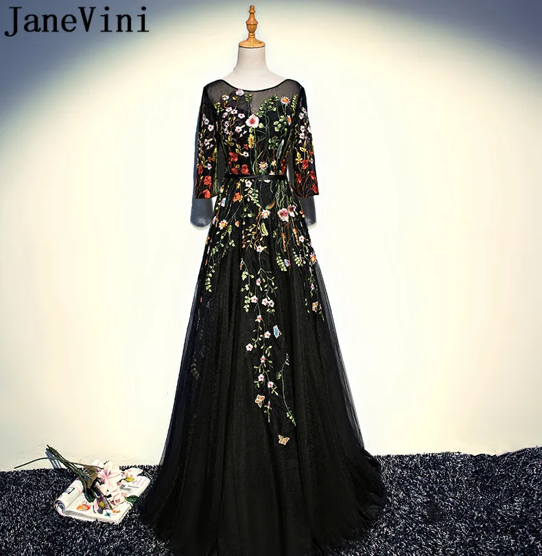 JaneVini 2018 Черное длинное формальное платье с вышивкой платья для матери невесты на