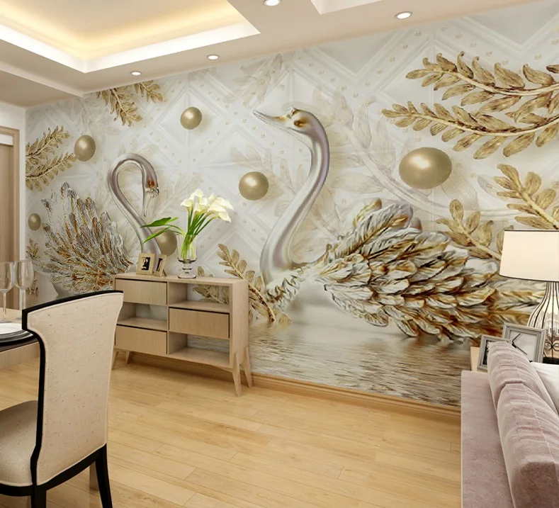3D эффект Лебедь обои Нетканые европейский стиль гостиная ТВ диван фон стены
