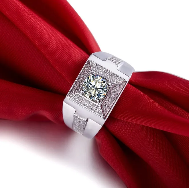 Stunning 1Ct Synthetic Diamant Men Ring Genuine 925 Sterling Silver Male Wedding Jewelry White Gold Color | Украшения и