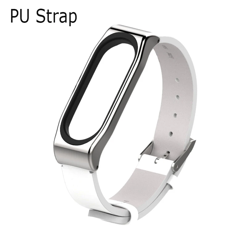 PU-white Для Xiaomi mi Band 3 из искусственной кожи ремешок металлическая рамка для mi Band 3 умный браслет PU Plus кожаный ремешок для mi Band 3 Аксессуары - Цвет: PU-white