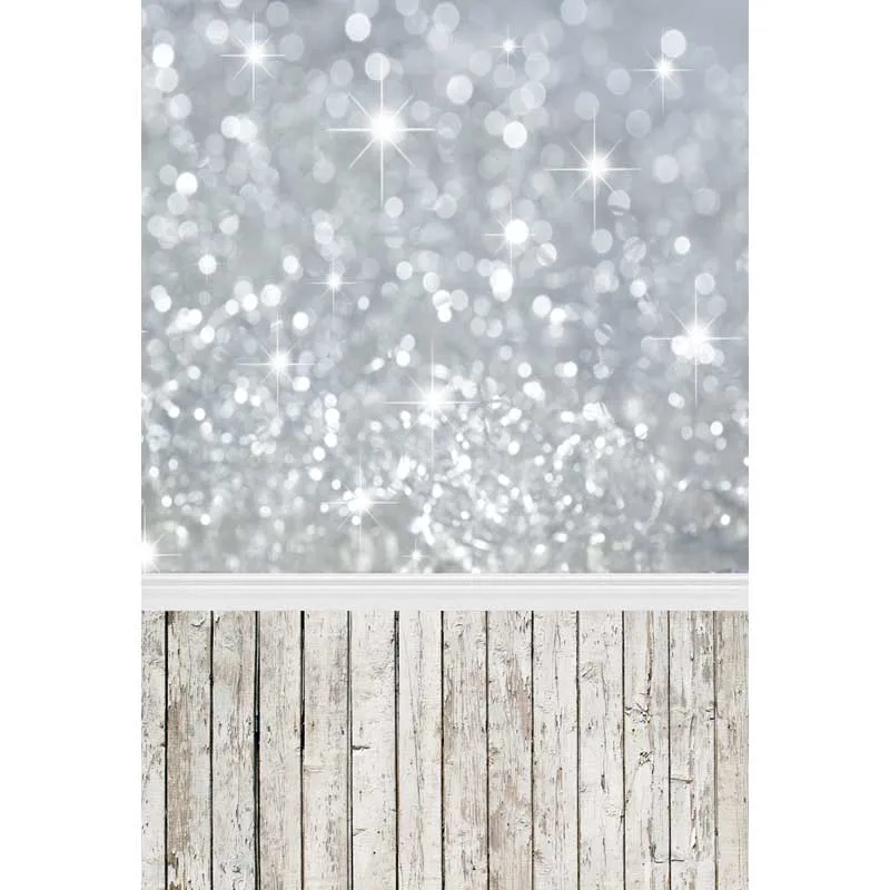 

5x7ft Silver Sequins Bokeh Wood Floor Washable One Piece No Wrinkle Banner Photo Studio Background Backdrop Polyester Fabric