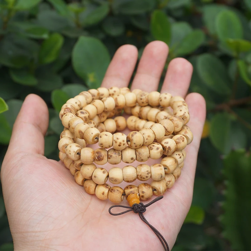 

8mm Natural Aromatic Sandalwood Thuja Sutchuenensis Grade AAA 108 Mala Beads Wooden Apple Shape Japa Mala Beads