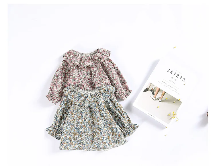 Boho Обувь для девочек цветочный Блузки малышек осень детская оборками воротник