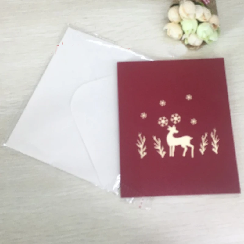 Merry Christmas винтажная 3D лазерная резка всплывающая бумага ручной работы на заказ поздравительные открытки Рождественские подарки сувенирные открытки принадлежности
