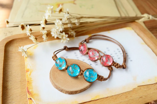 Фомальгаут женские 3 Винтаж засушенные цветы стеклянный шар браслет ткань