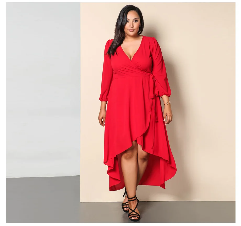 Женское платье миди с V образным вырезом большого размера|vestidos plus|plus size dressdresses big
