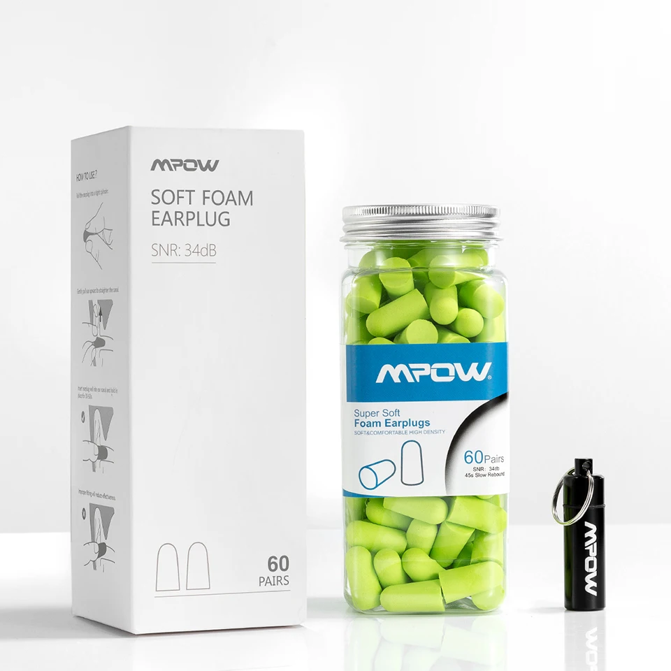 Mpow 60 пар NRRA 32dB Шум уменьшения пены ухо Вилки противошумные Шум блокиратор уха Вилки с переносной чехол для сна