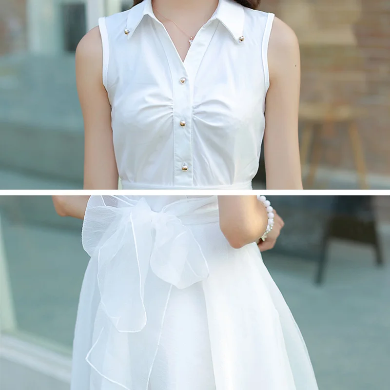 Бальное платье без рукавов женское летнее 2017 модное из органзы с воротником и